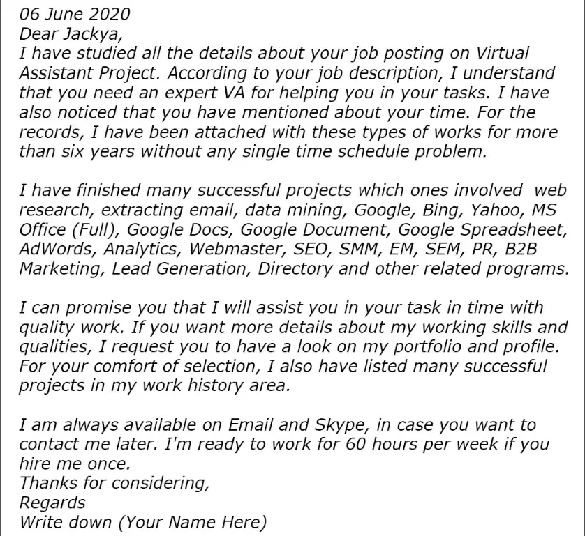 sample virtual assistant cover letter