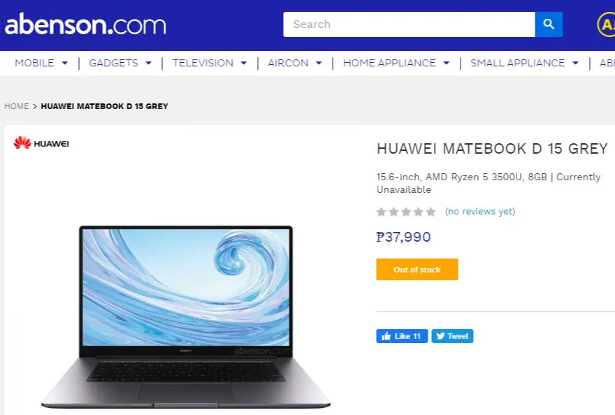 Huawei MateBook D 15 Grey Laptop Abenson.com