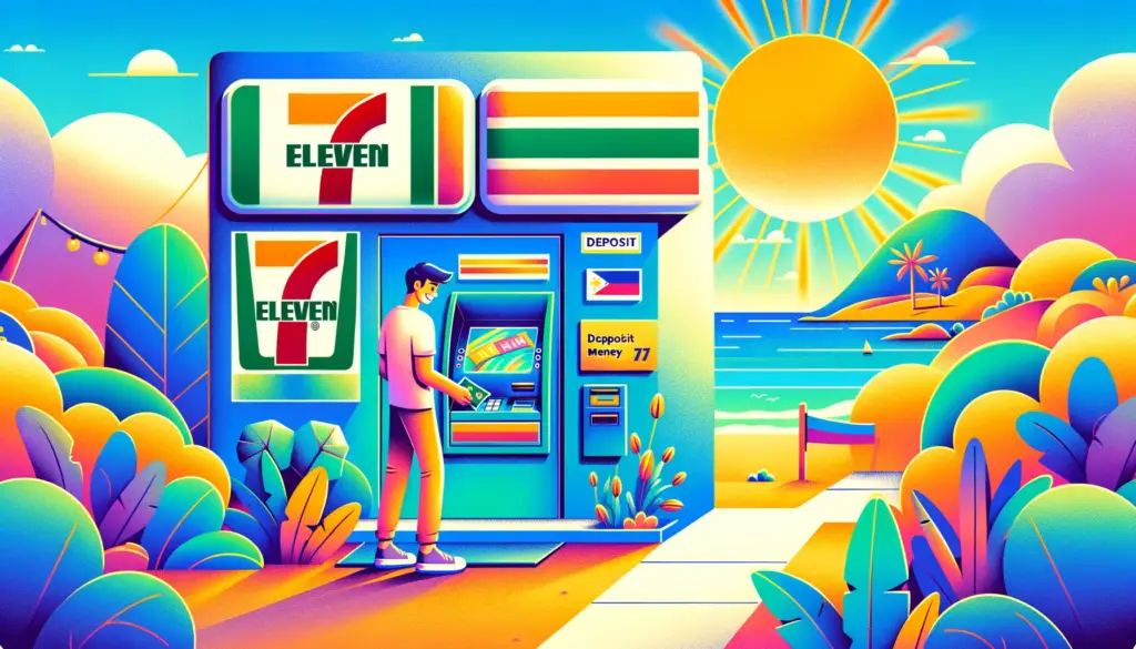 illustration capturing the essence of depositing money at 7-Eleven ATMs in the Philippines